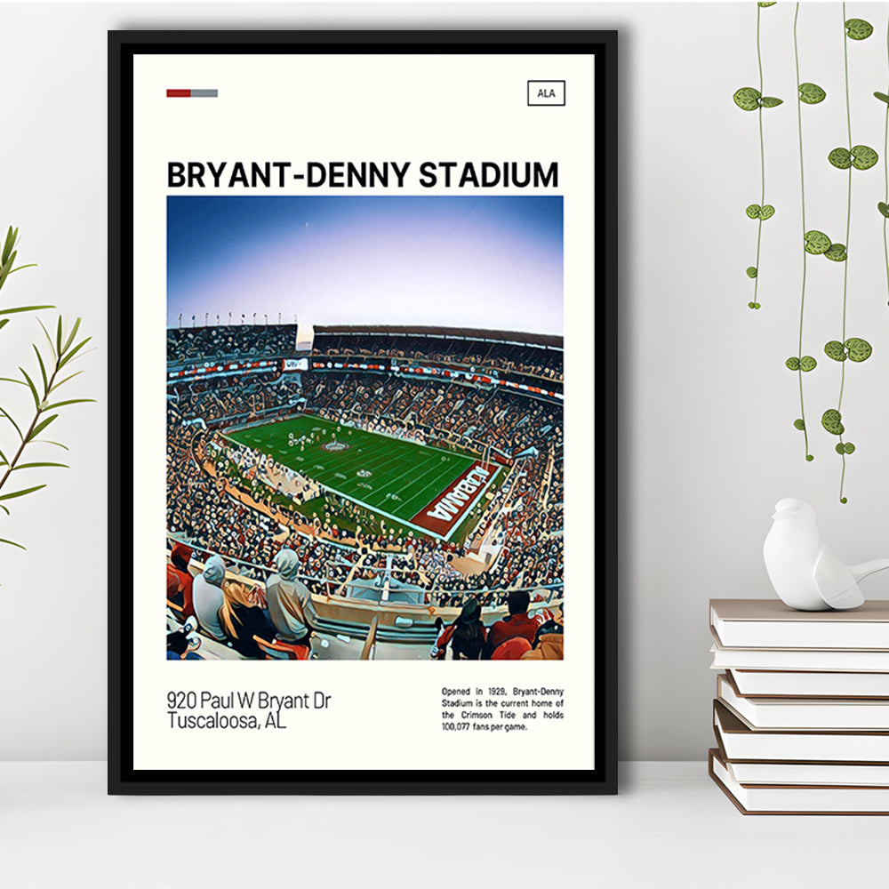Bryant-Denny Stadium Print, Alabama Football Stadium Canvas Art, Man Cave Gift, Floating Framed Canvas Print Wall Art