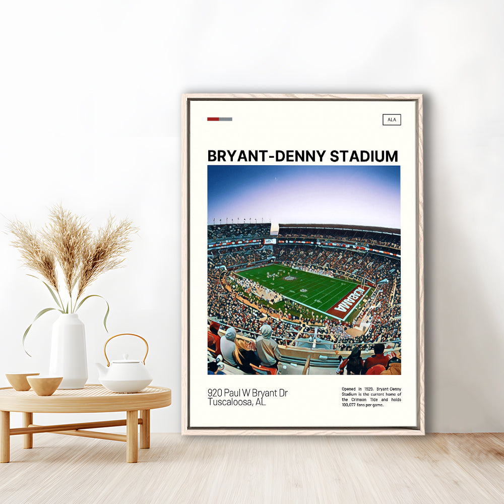 Bryant-Denny Stadium Print, Alabama Football Stadium Canvas Art, Man Cave Gift, Floating Framed Canvas Print Wall Art