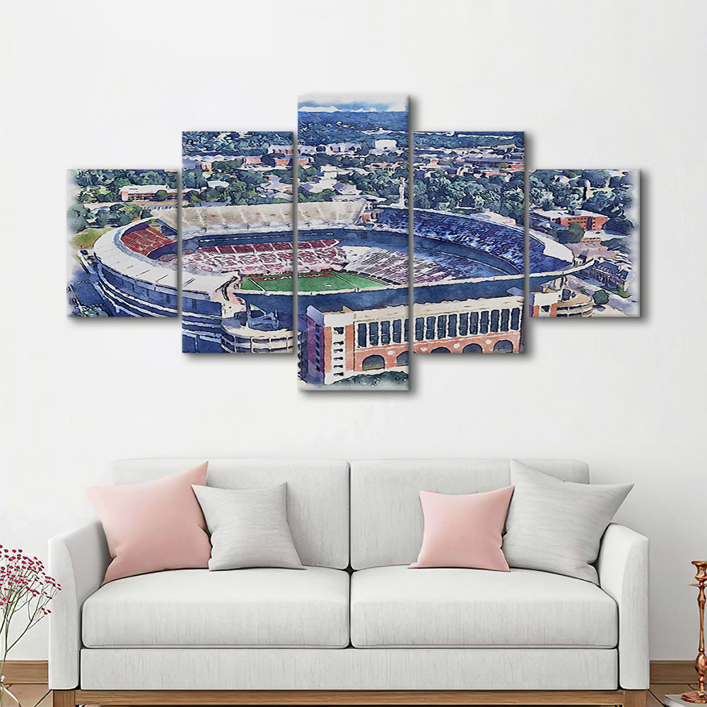 Bryant Denny Stadium, Alabama Painting Stadium Watercolor, Sport Art, Mixed 5 Panel, Canvas Print Wall Art