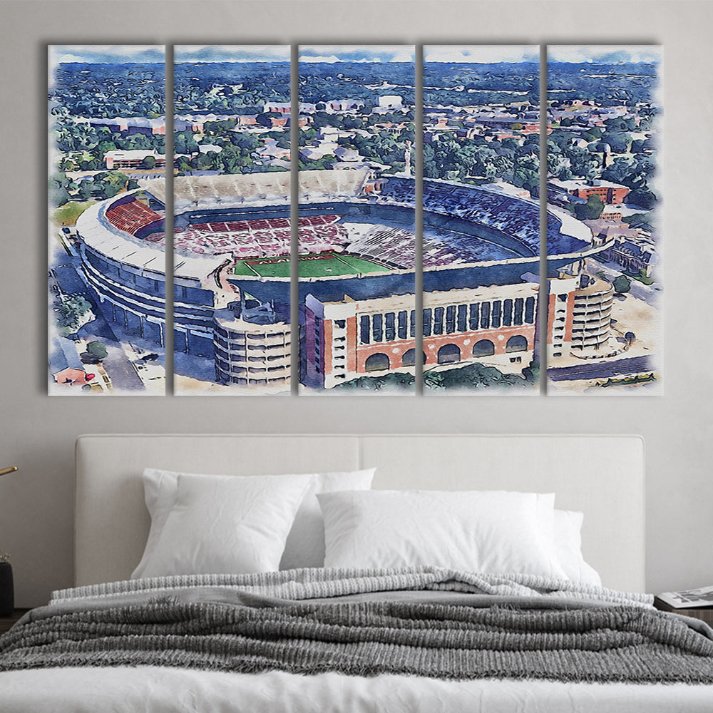 Bryant Denny Stadium, Alabama Painting Stadium Watercolor, Sport Art, Extra Large Canvas Print Wall Art