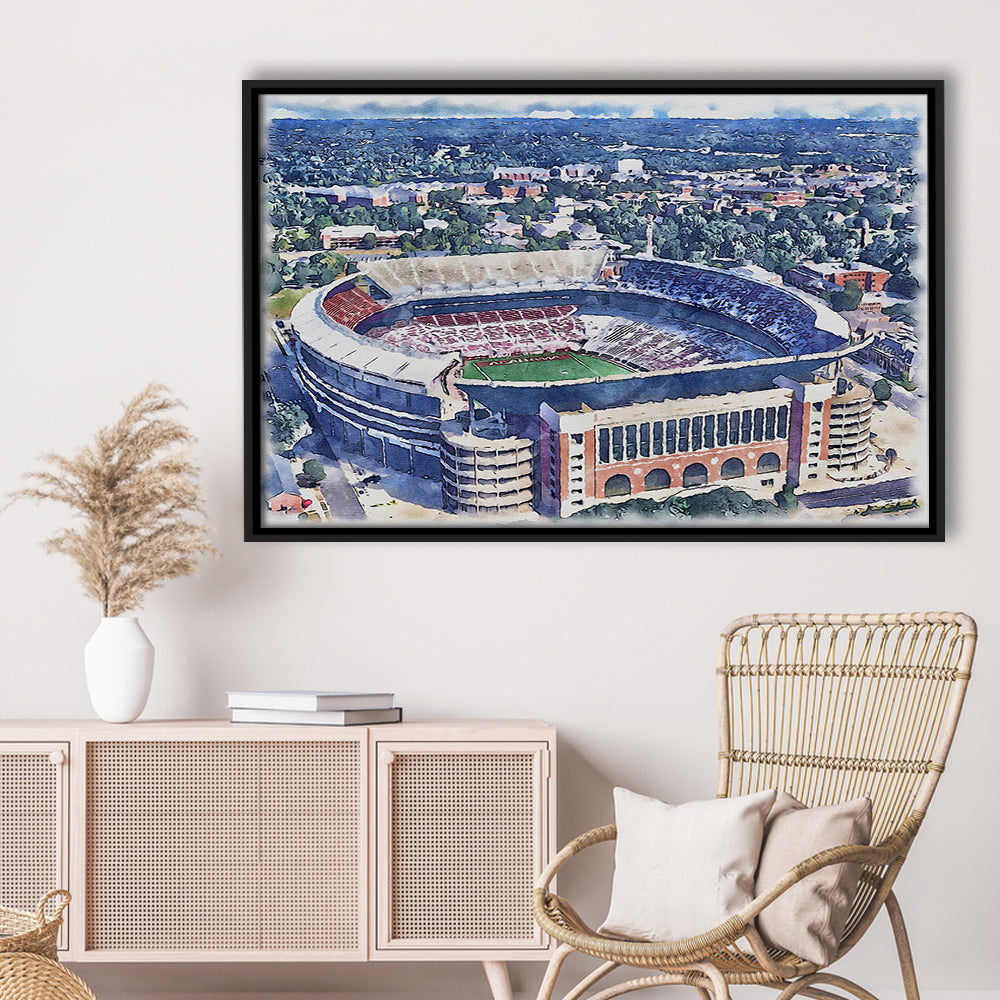 Bryant Denny Stadium, Alabama Painting Stadium Watercolor, Sport Gift Art, Framed Canvas Print Wall Art