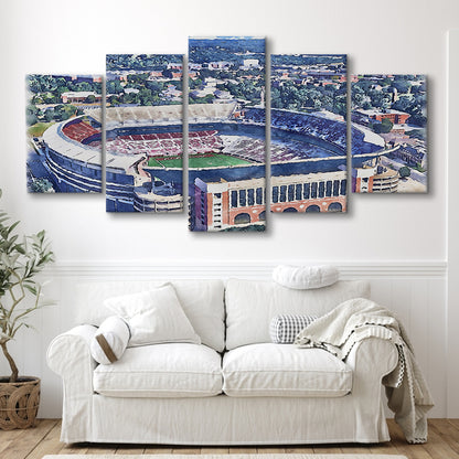 Bryant Denny Stadium, Alabama Painting Stadium Watercolor, Sport Art, Mixed 5 Panel, Canvas Print Wall Art
