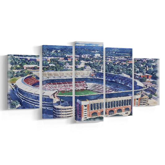 Bryant Denny Stadium, Alabama Painting Stadium Watercolor, Sport Art, Mixed 5 Panel, Canvas Print Wall Art