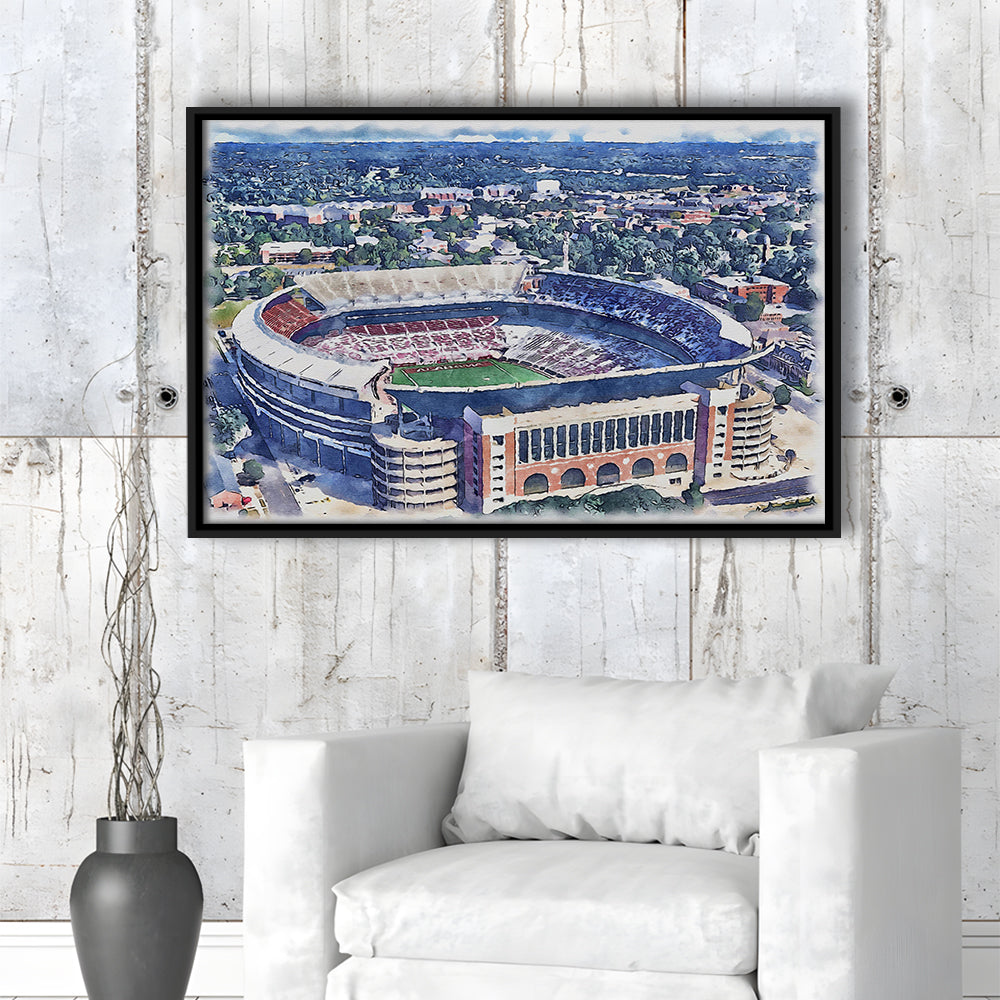 Bryant Denny Stadium, Alabama Painting Stadium Watercolor, Sport Gift Art, Framed Canvas Print Wall Art