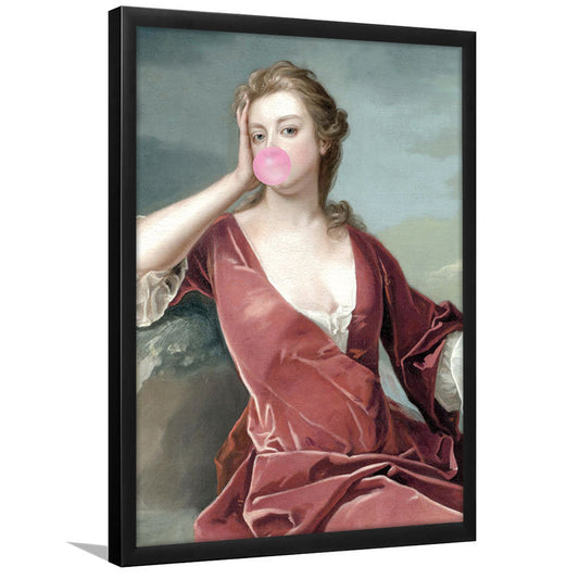 Bubble Gum Portrait Print Altered Art Vintage Portrait Pink Wall Art Gift For Her, Framed Art Prints Wall Decor