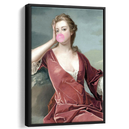 Bubble Gum Portrait Print Altered Art Vintage Portrait Pink Wall Art Gift For Her, Framed Canvas Prints Wall Art