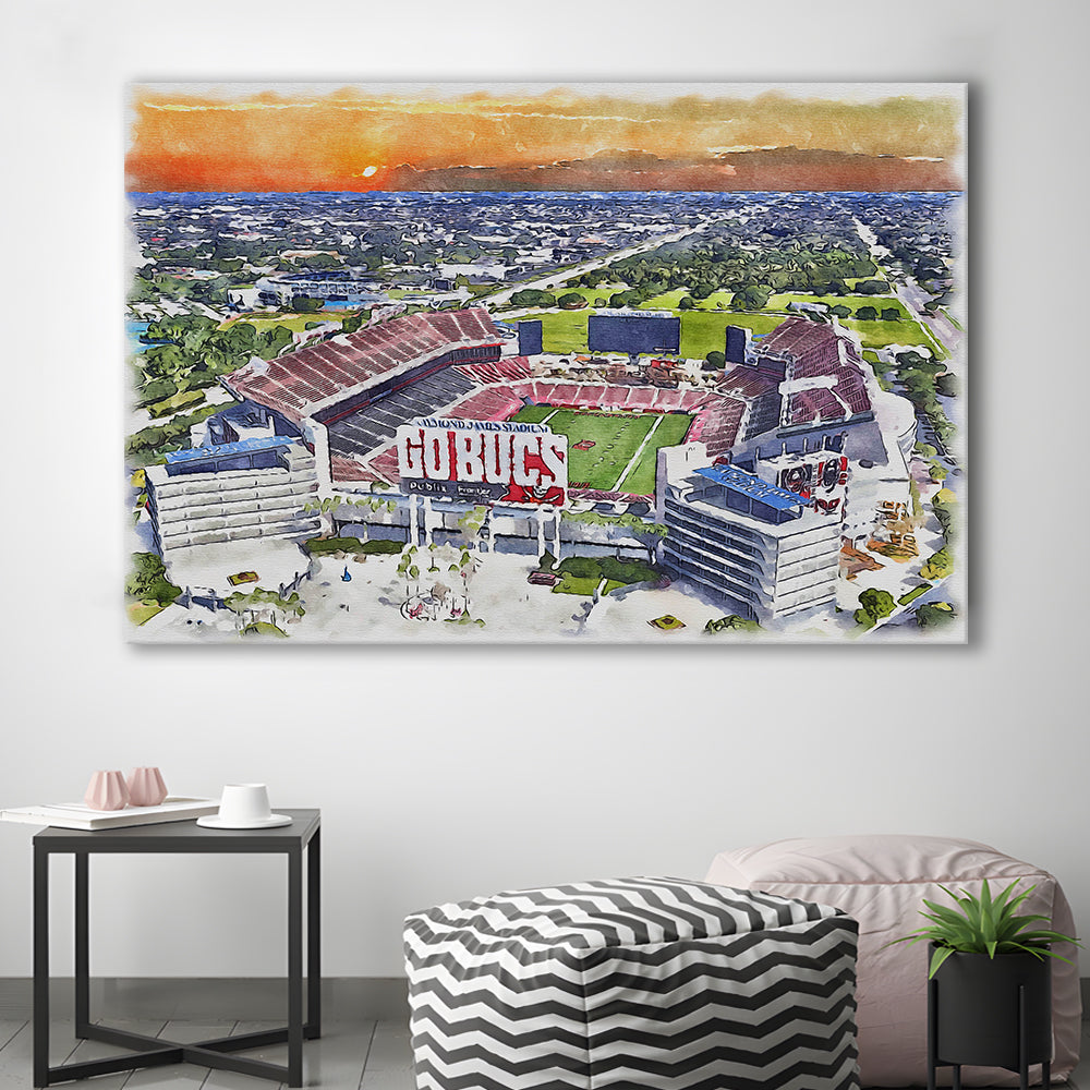 Buccaneers Football Stadium, Raymond James Painting Stadium Watercolor, Sport Art, Gifts for him, Canvas Print Wall Art