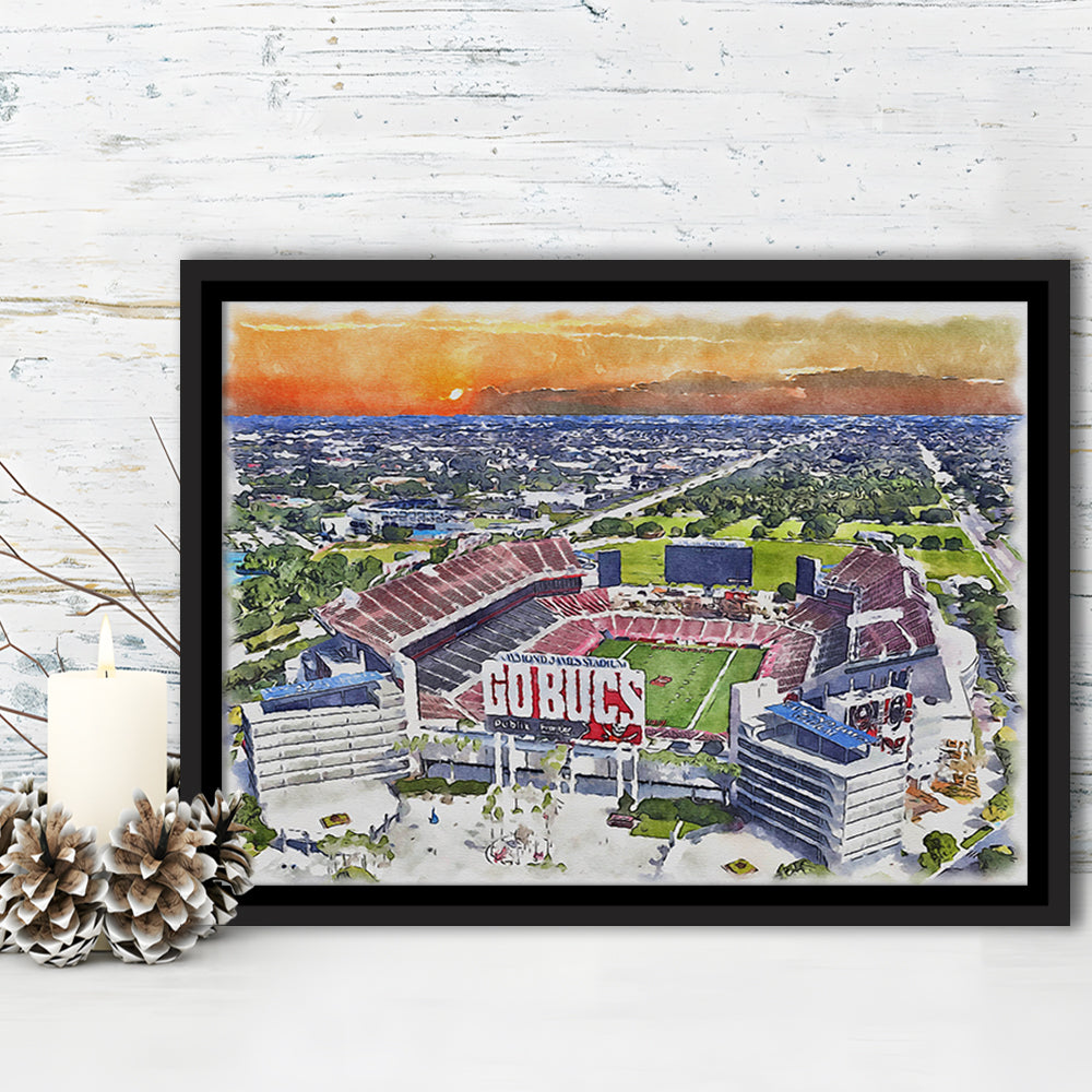 Buccaneers Football Stadium, Raymond James Painting Stadium Watercolor, Sport Gift Art, Framed Canvas Print Wall Art