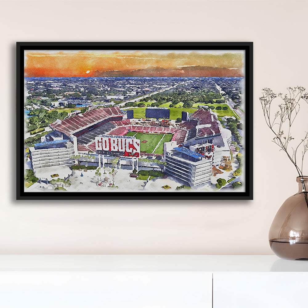 Buccaneers Football Stadium, Raymond James Painting Stadium Watercolor, Sport Gift Art, Framed Canvas Print Wall Art