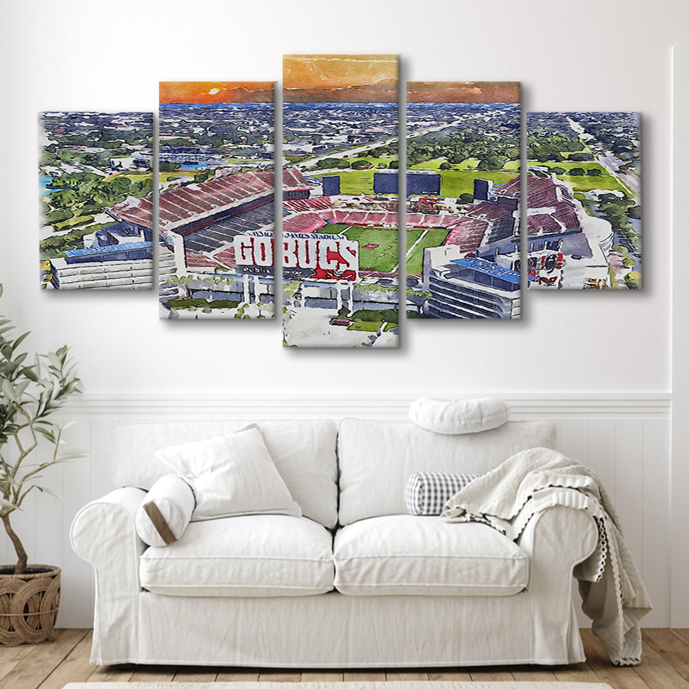 Buccaneers Football Stadium, Raymond James Painting Stadium Watercolor, Sport Art, Mixed 5 Panel, Canvas Print Wall Art