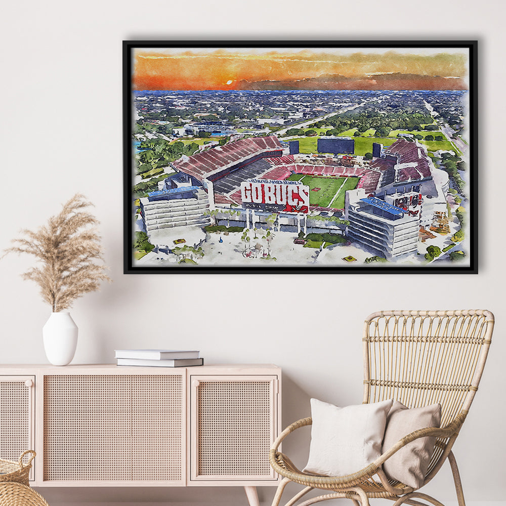 Buccaneers Football Stadium, Raymond James Painting Stadium Watercolor, Sport Gift Art, Framed Canvas Print Wall Art