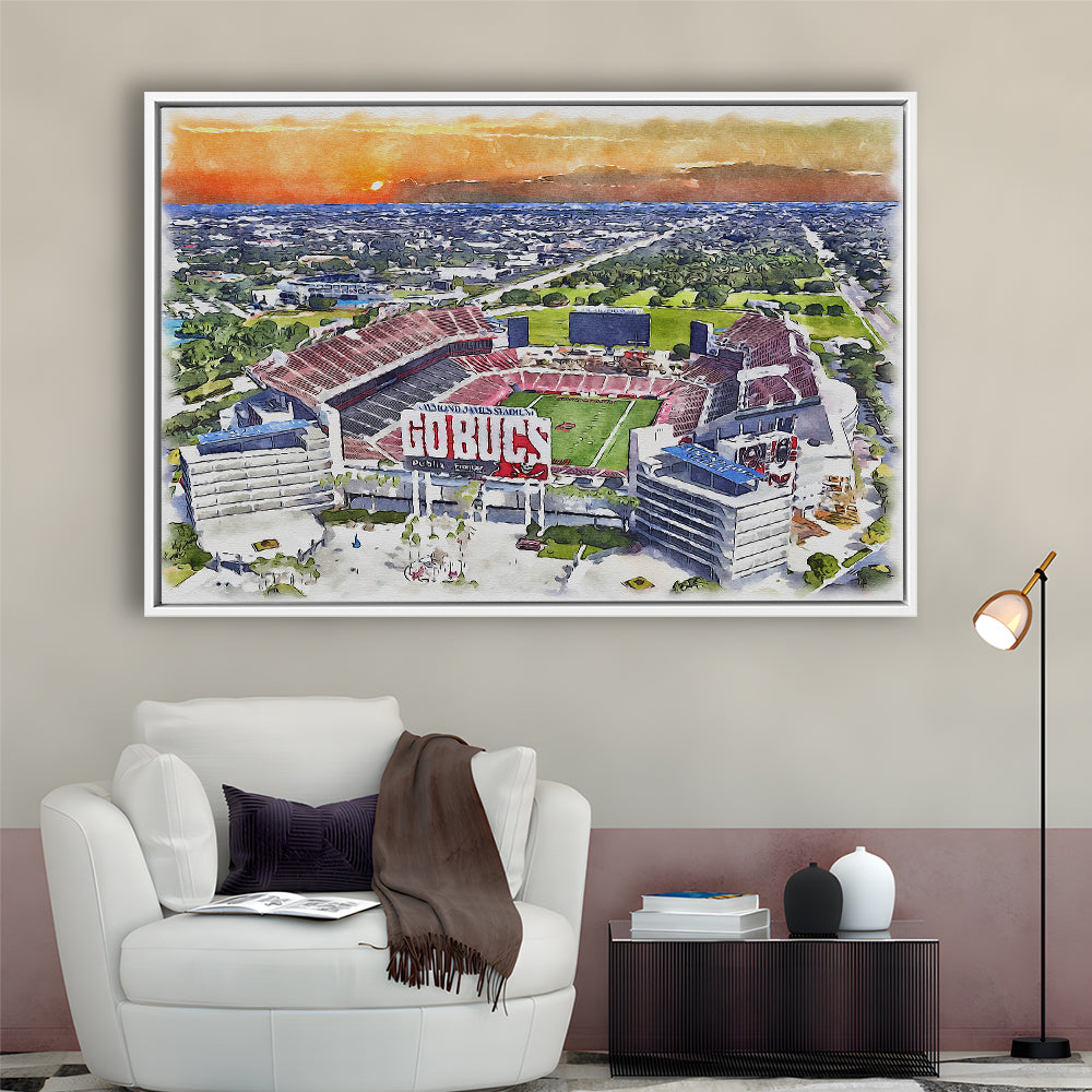 Buccaneers Football Stadium, Raymond James Painting Stadium Watercolor, Sport Gift Art, Framed Canvas Print Wall Art