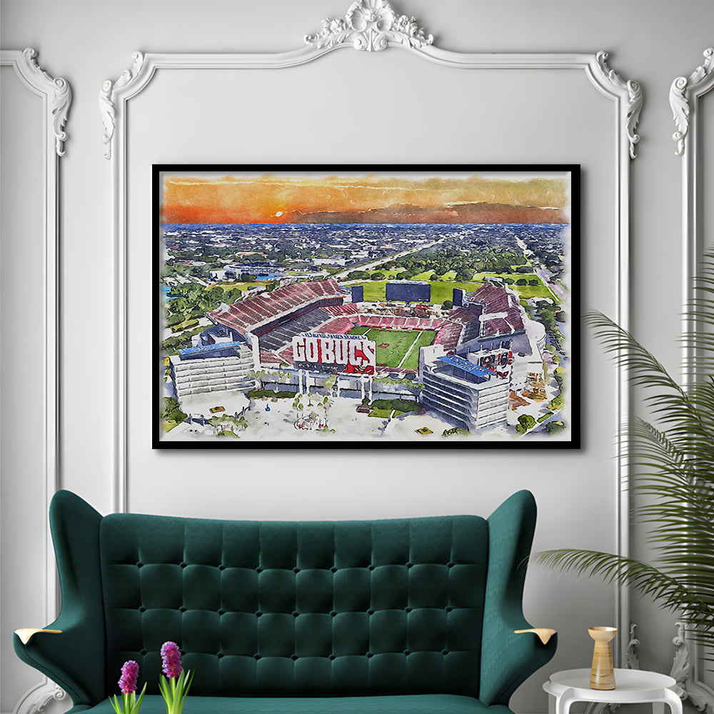 Buccaneers Football Stadium, Raymond James Painting Stadium Watercolor, Sport Gift Art, Framed Art Print Wall Decor