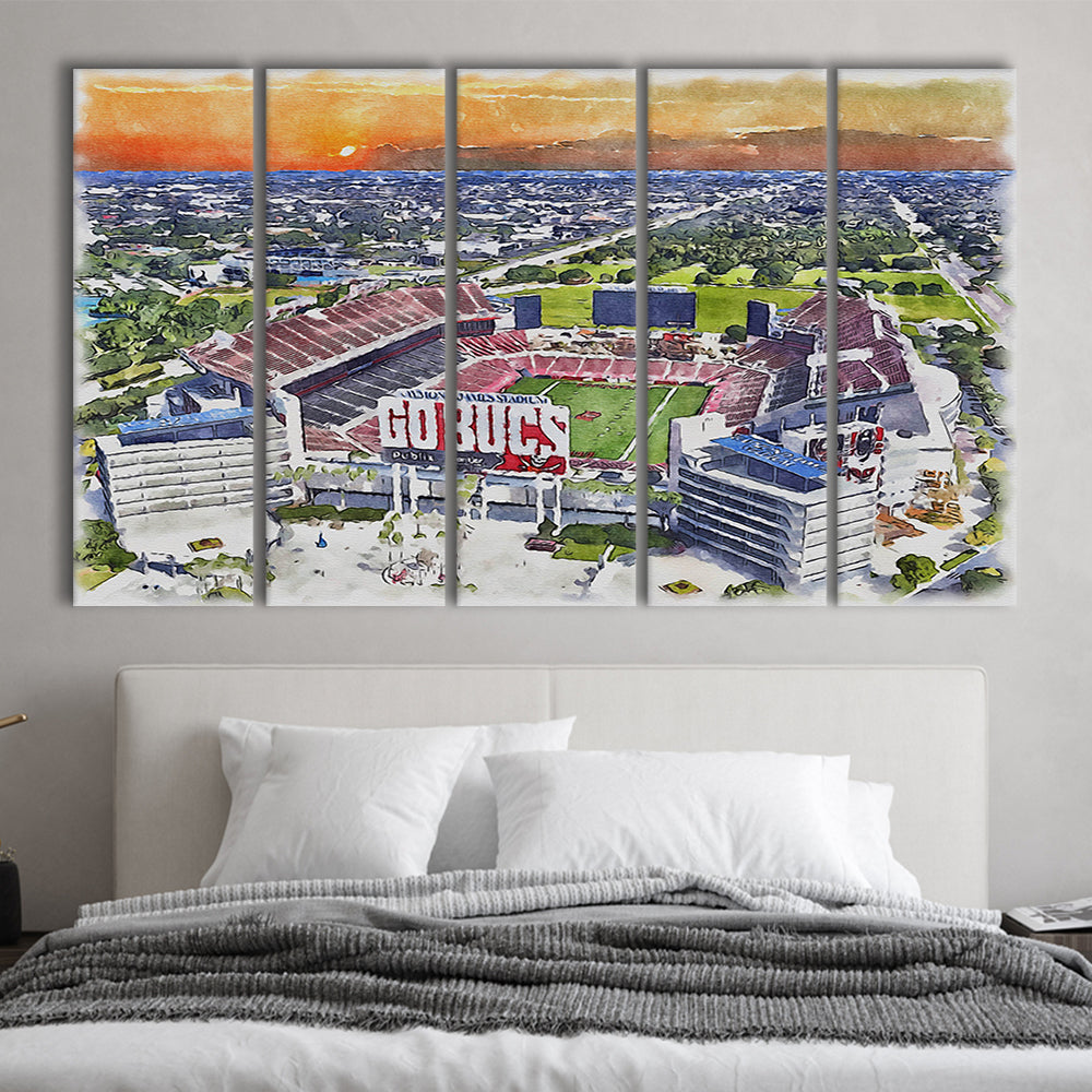 Buccaneers Football Stadium, Raymond James Painting Stadium Watercolor, Sport Art, Extra Large Canvas Print Wall Art