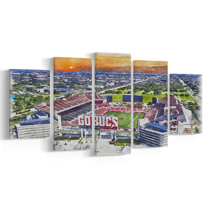 Buccaneers Football Stadium, Raymond James Painting Stadium Watercolor, Sport Art, Mixed 5 Panel, Canvas Print Wall Art