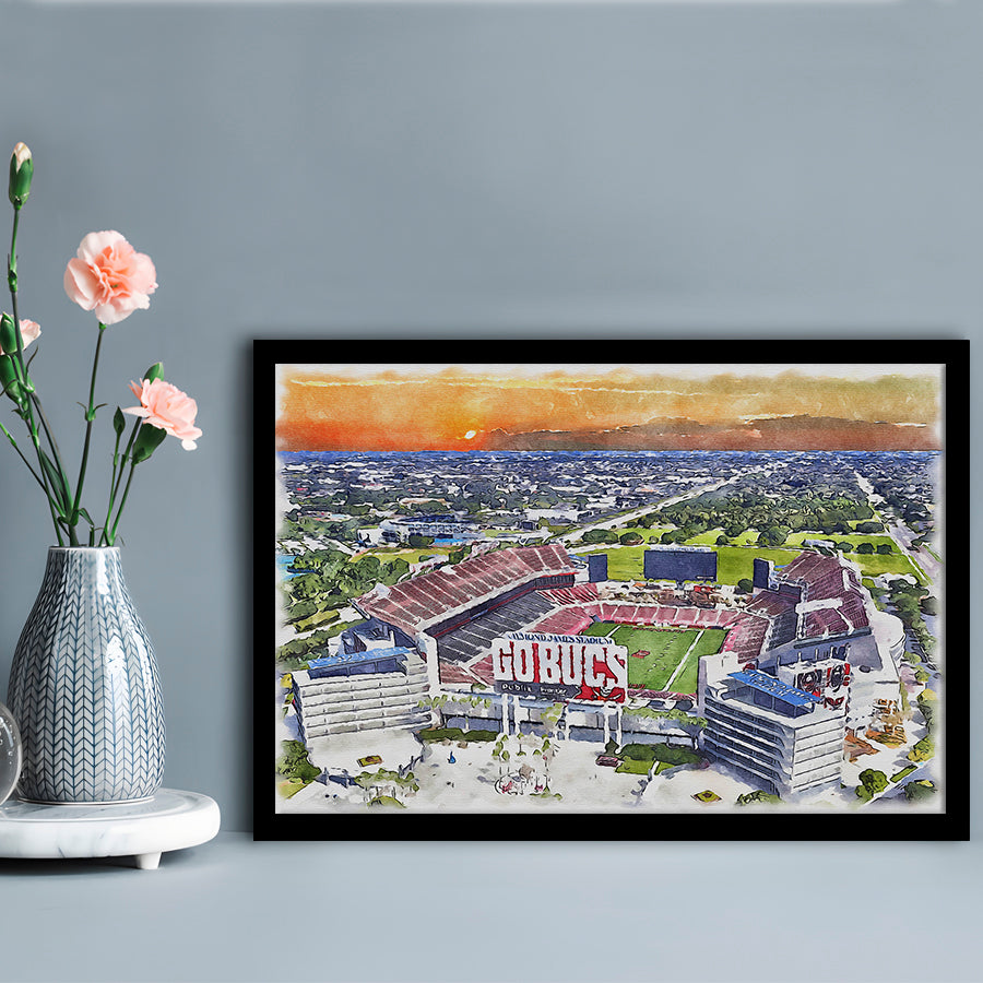 Buccaneers Football Stadium, Raymond James Painting Stadium Watercolor, Sport Gift Art, Framed Art Print Wall Decor
