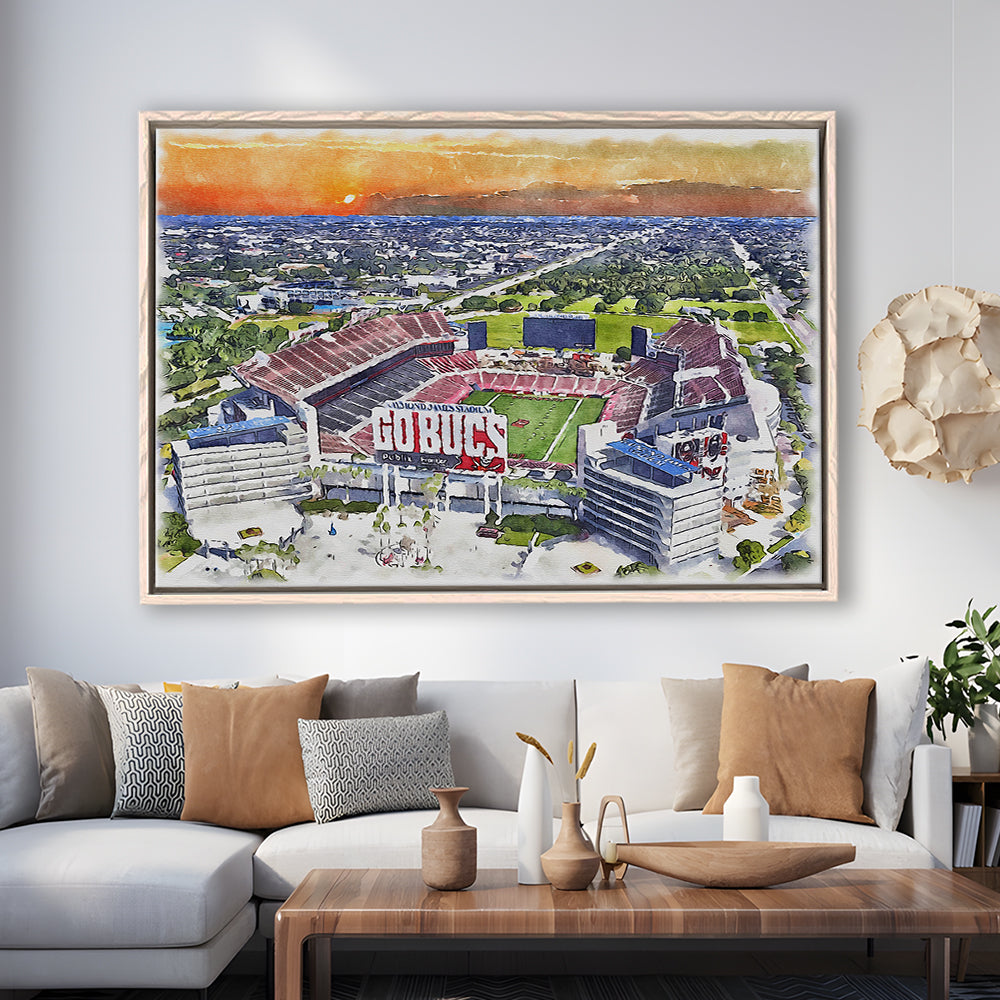 Buccaneers Football Stadium, Raymond James Painting Stadium Watercolor, Sport Gift Art, Framed Canvas Print Wall Art
