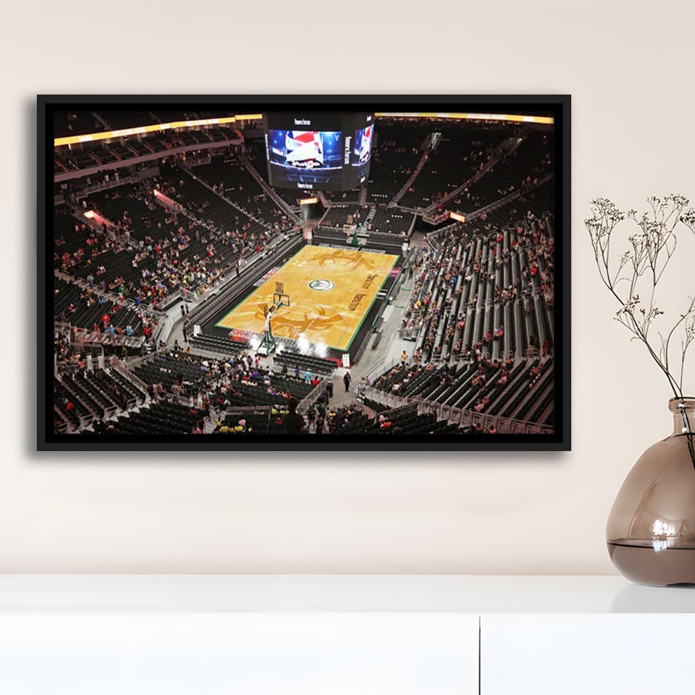 Buck's New Fiserv Forum Arena, Stadium Canvas, Sport Art, Framed Canvas Print Wall Art, Floating Frame