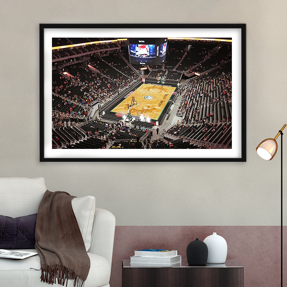 Buck's New Fiserv Forum Arena, Stadium Canvas, Sport Art, Gift for him, White Border Framed Art Print Wall Decor