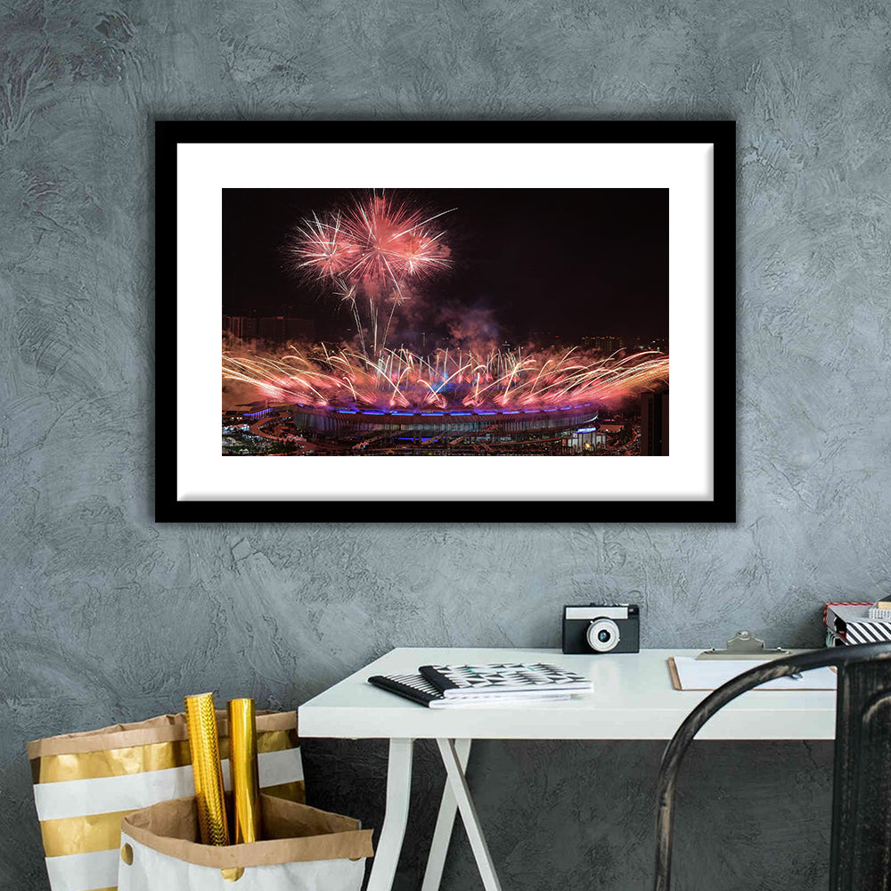 Bukit Jalil National Stadium, Stadium Canvas, Sport Art, Gift for him, White Border Framed Art Print Wall Decor