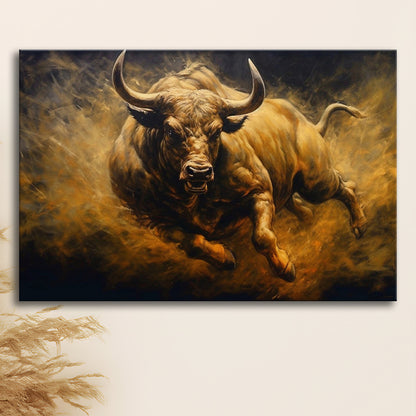 Bull Painting Print On Canvas, Office, Game Room Art, Charging Bull, Canvas Print Wall Art, Wall Decor, Painting Canvas