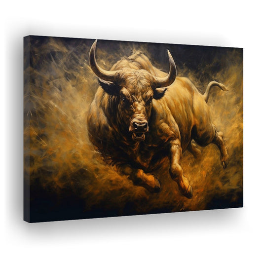 Bull Painting Print On Canvas, Office, Game Room Art, Charging Bull, Canvas Print Wall Art, Wall Decor, Painting Canvas