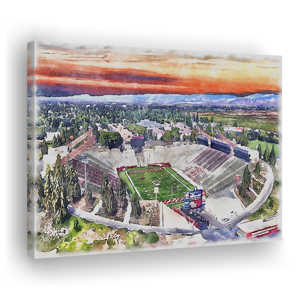 Bulldog Stadium, California State Football Painting Stadium Watercolor, Sport Art, Gifts for him, Canvas Print Wall Art
