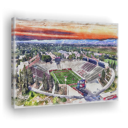 Bulldog Stadium, California State Football Painting Stadium Watercolor, Sport Art, Gifts for him, Canvas Print Wall Art