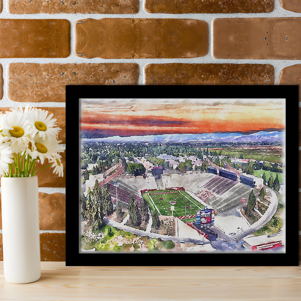 Bulldog Stadium, California State Football Painting Stadium Watercolor, Sport Gift Art, Framed Art Print Wall Decor