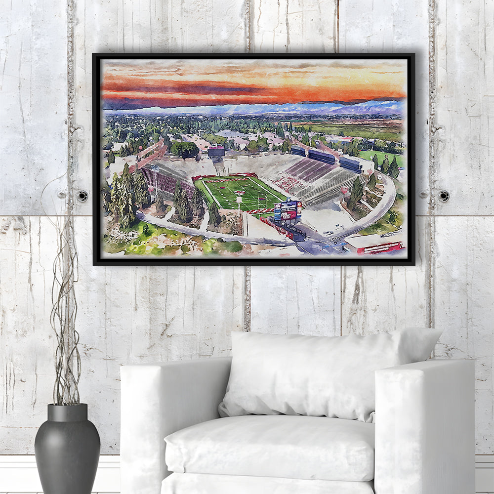 Bulldog Stadium, California State Football Painting Stadium Watercolor, Sport Gift Art, Framed Canvas Print Wall Art