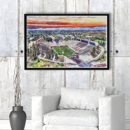 Bulldog Stadium, California State Football Painting Stadium Watercolor, Sport Gift Art, Framed Canvas Print Wall Art
