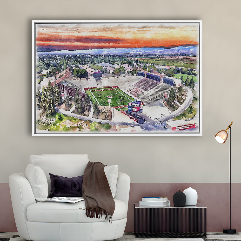 Bulldog Stadium, California State Football Painting Stadium Watercolor, Sport Gift Art, Framed Canvas Print Wall Art