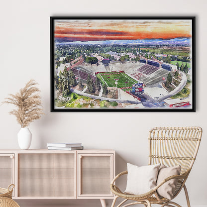Bulldog Stadium, California State Football Painting Stadium Watercolor, Sport Gift Art, Framed Canvas Print Wall Art