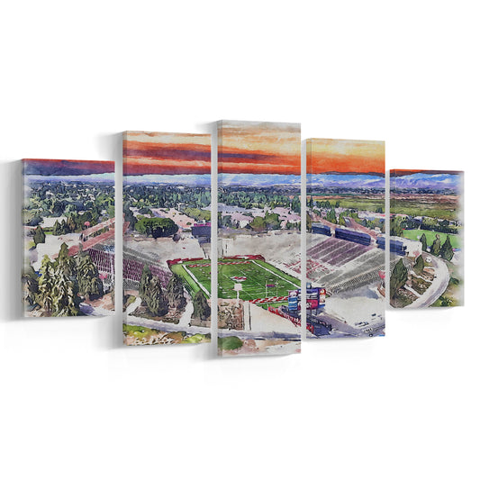 Bulldog Stadium, California State Football Painting Stadium Watercolor, Sport Art, Mixed 5 Panel, Canvas Print Wall Art