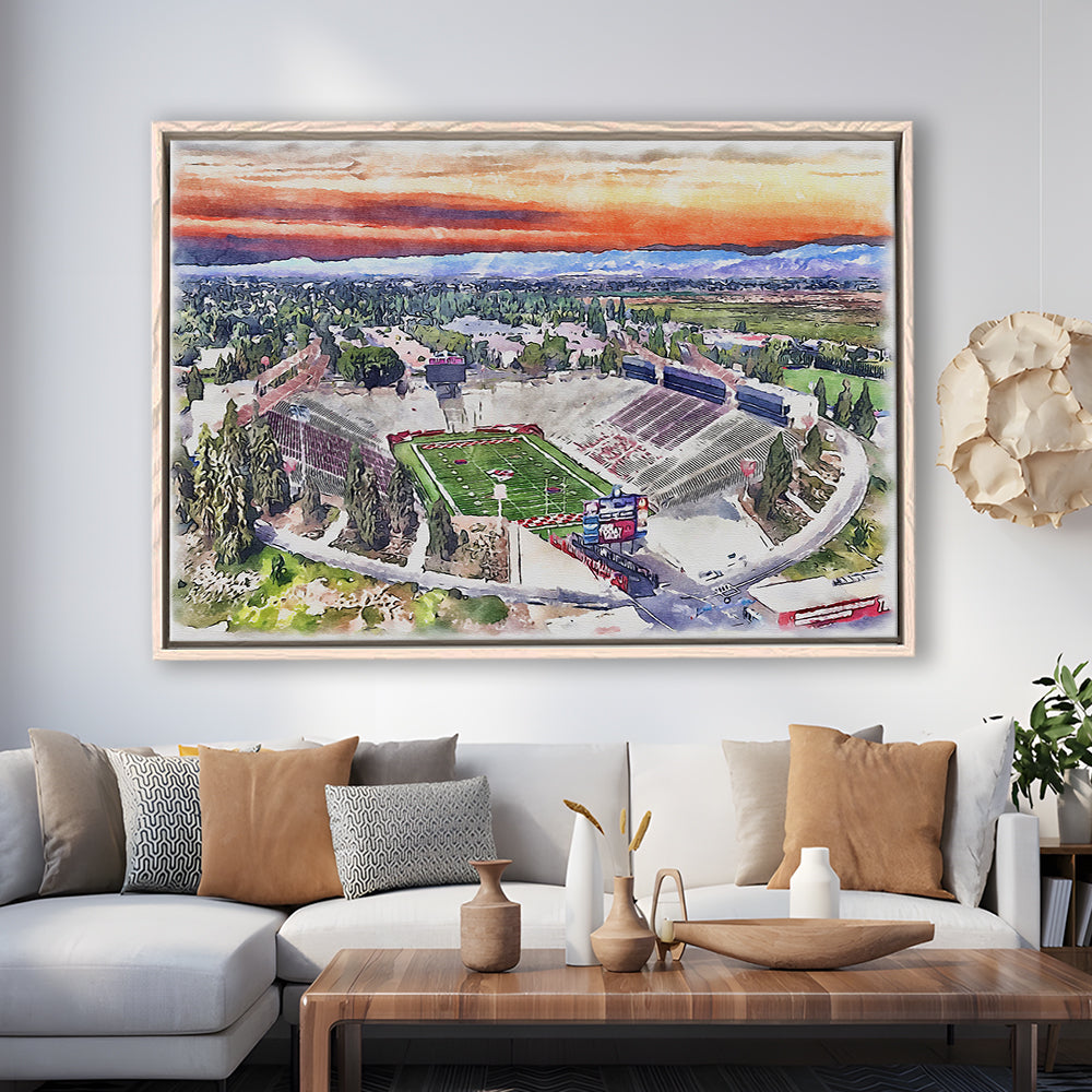 Bulldog Stadium, California State Football Painting Stadium Watercolor, Sport Gift Art, Framed Canvas Print Wall Art