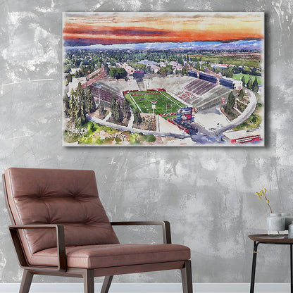Bulldog Stadium, California State Football Painting Stadium Watercolor, Sport Art, Gifts for him, Canvas Print Wall Art
