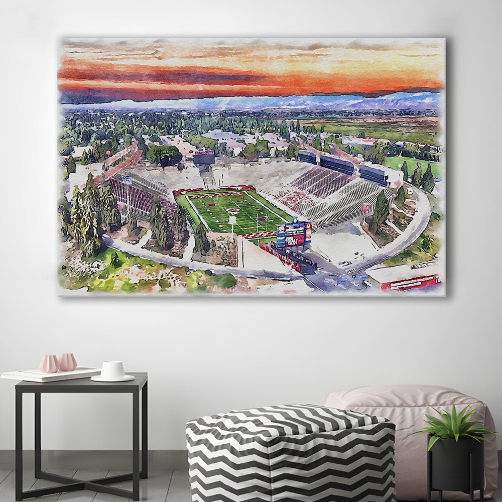 Bulldog Stadium, California State Football Painting Stadium Watercolor, Sport Art, Gifts for him, Canvas Print Wall Art