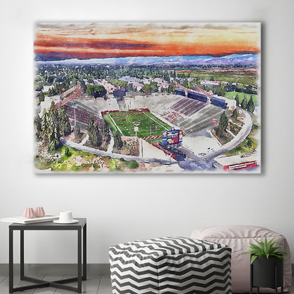 Bulldog Stadium, California State Football Painting Stadium Watercolor, Sport Art, Gifts for him, Canvas Print Wall Art