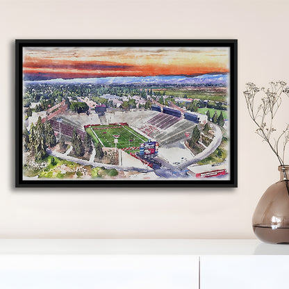 Bulldog Stadium, California State Football Painting Stadium Watercolor, Sport Gift Art, Framed Canvas Print Wall Art