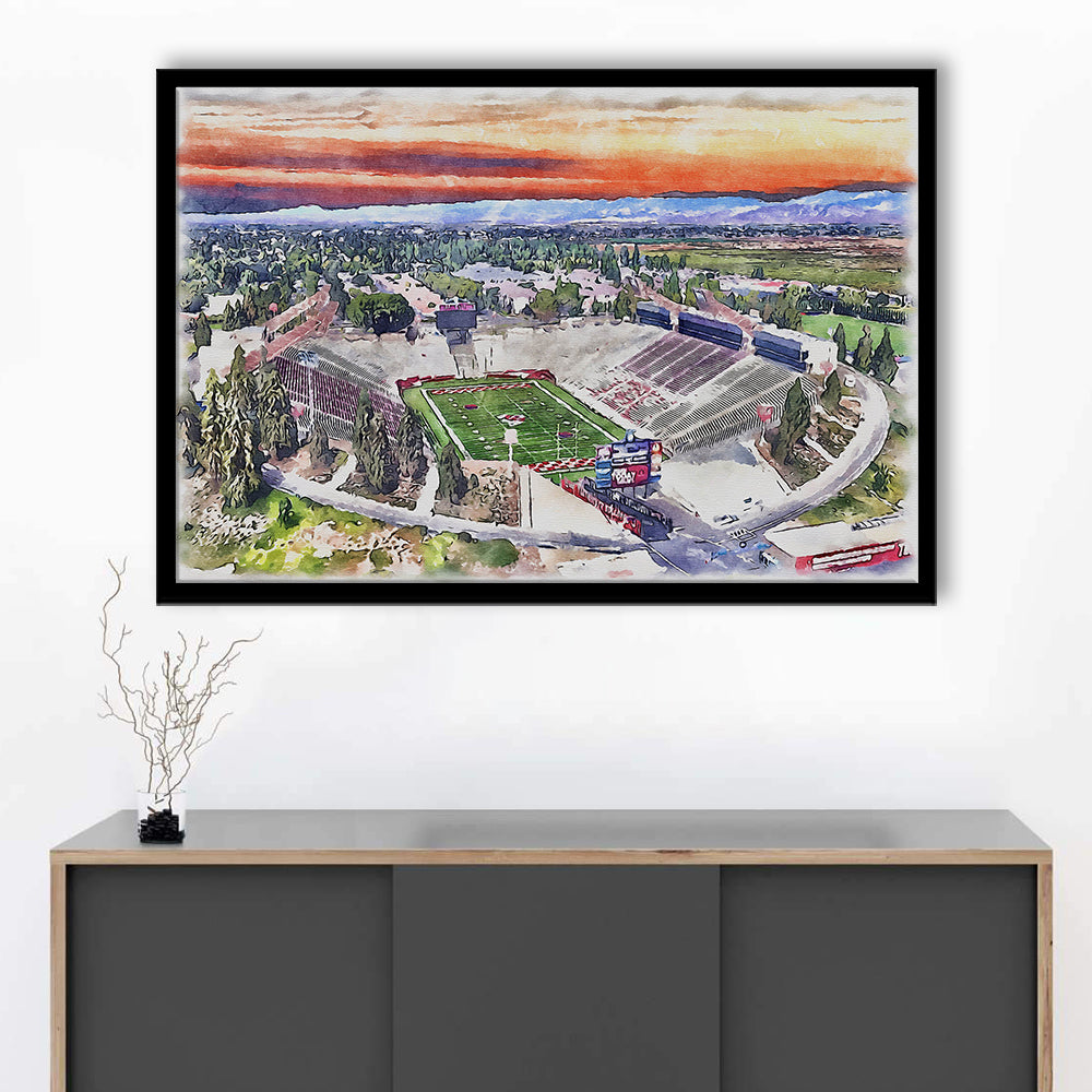 Bulldog Stadium, California State Football Painting Stadium Watercolor, Sport Gift Art, Framed Art Print Wall Decor