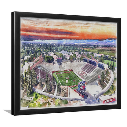 Bulldog Stadium, California State Football Painting Stadium Watercolor, Sport Gift Art, Framed Art Print Wall Decor