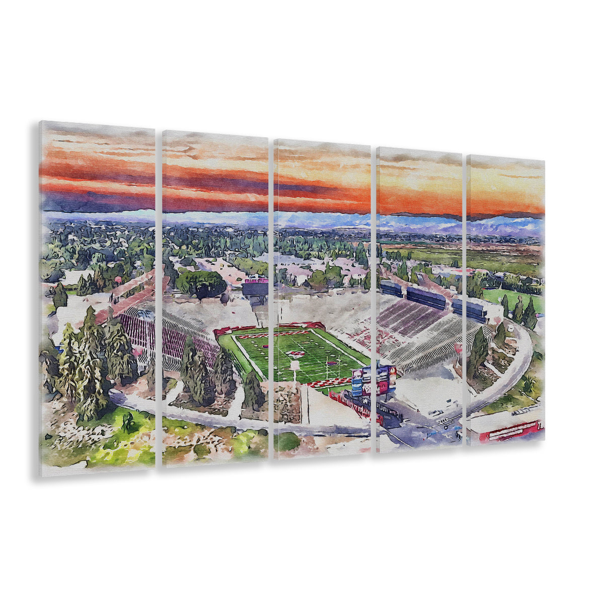 Bulldog Stadium, California State Football Painting Stadium Watercolor, Sport Art, Extra Large Canvas Print Wall Art