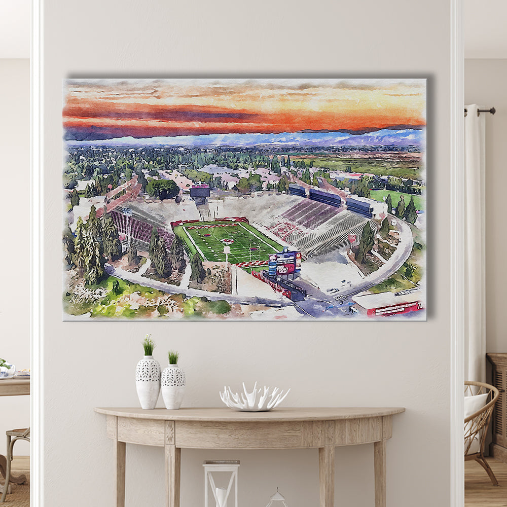 Bulldog Stadium, California State Football Painting Stadium Watercolor, Sport Art, Gifts for him, Canvas Print Wall Art