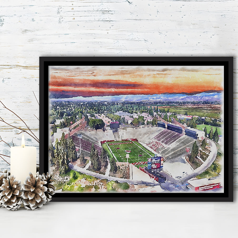 Bulldog Stadium, California State Football Painting Stadium Watercolor, Sport Gift Art, Framed Canvas Print Wall Art