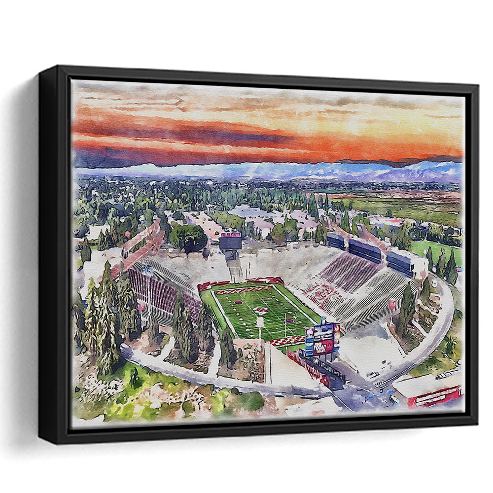 Bulldog Stadium, California State Football Painting Stadium Watercolor, Sport Gift Art, Framed Canvas Print Wall Art