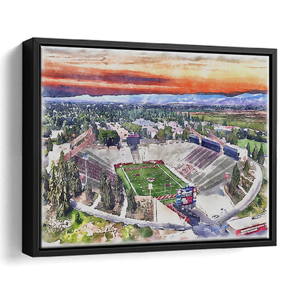 Bulldog Stadium, California State Football Painting Stadium Watercolor, Sport Gift Art, Framed Canvas Print Wall Art
