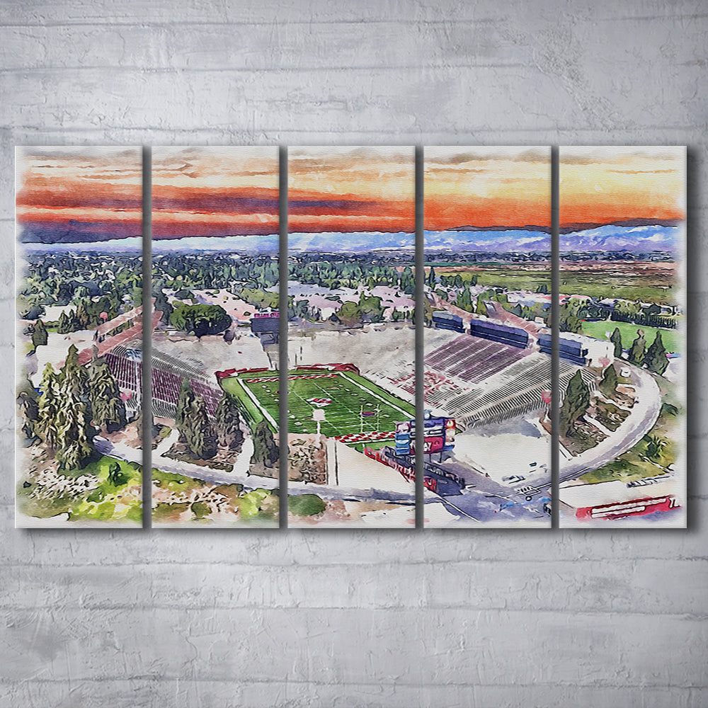 Bulldog Stadium, California State Football Painting Stadium Watercolor, Sport Art, Extra Large Canvas Print Wall Art