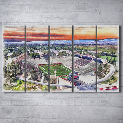 Bulldog Stadium, California State Football Painting Stadium Watercolor, Sport Art, Extra Large Canvas Print Wall Art