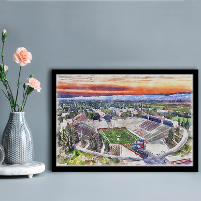 Bulldog Stadium, California State Football Painting Stadium Watercolor, Sport Gift Art, Framed Art Print Wall Decor