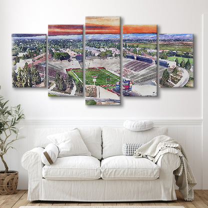 Bulldog Stadium, California State Football Painting Stadium Watercolor, Sport Art, Mixed 5 Panel, Canvas Print Wall Art